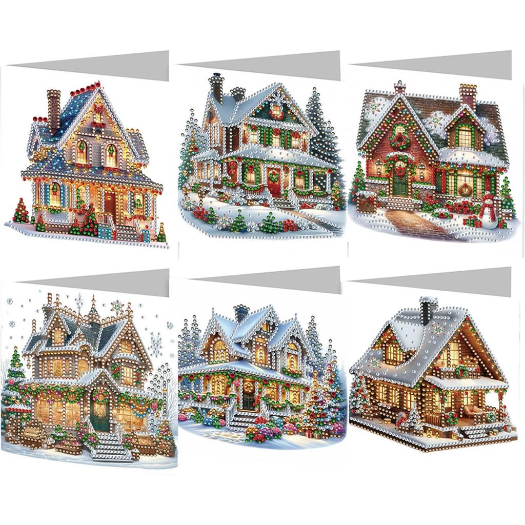 6pcs DIY Diamond Art Greeting Cards Xmas Pattern Diamond Art Handmade Cards for Xmas Birthdays Thanksgiving & Special Occasion