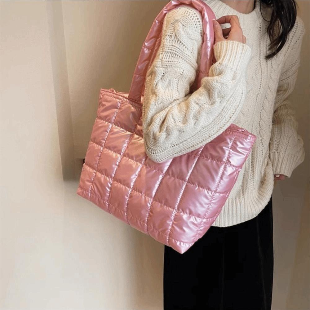 Large Capacity Down Cotton Shoulder Bag Korean Style Nylon Handbag Puffy Bag Autumn Winter