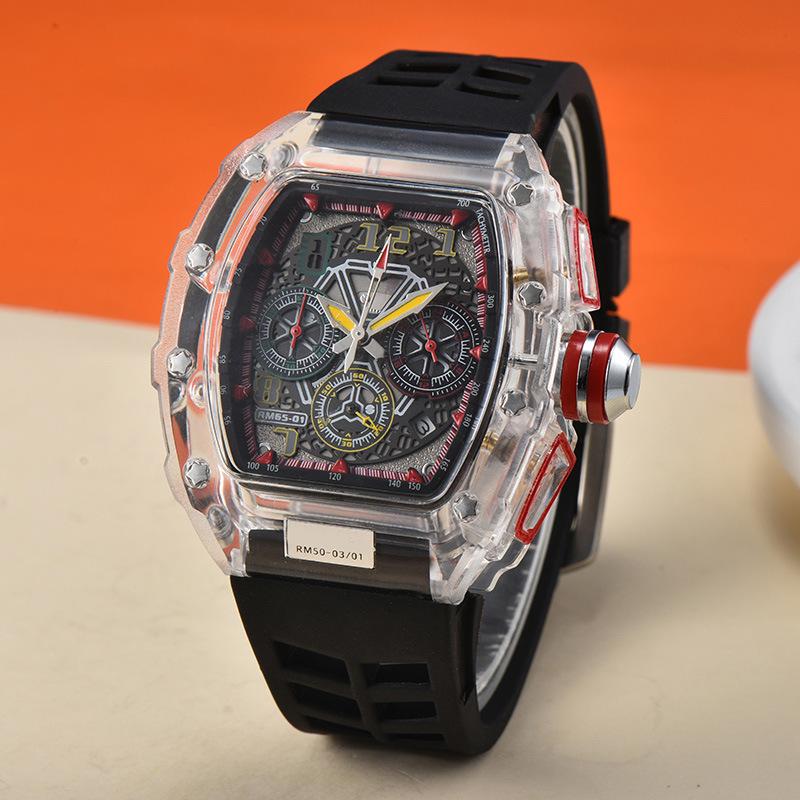 New Leather Crystal Transparent Multifunctional Running Seconds Business Calendar Quartz Watch