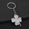 Keychain Pendant Sparkling Rhinestones Inlaid Four-Leaf Clover Design Zinc Alloy Key Chain Electroplated Metal Ring Key Holder Backpack