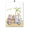 Car Giraffe Lion Elephant Monkey Jungle Animals Wall Art Canvas Painting Nordic Posters And Prints Pictures Baby Kids Room Decor