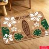 Surfboard Hibiscus Welcome Mat Tan Base White Flower Green Leaf Print Non Slip Outdoor Porch Rug For Beach Theme Home Entrance