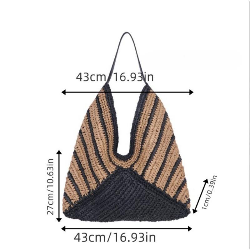 1pcs Striped Dumpling Bag Shoulder Tote Bag Women s Bag Woven Bag Hollow Straw Bag Suitable for Daily Use чёрный