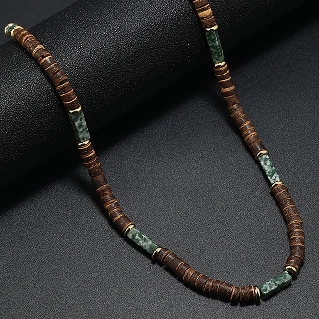 Coconut Shell Wood Bead Necklace with Natural Stone Bohemian Ethnic Unisex