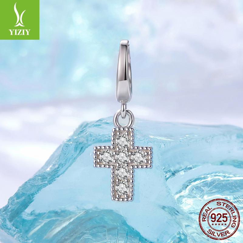 Shining Cross Pendant Opening And Closing Button Head Popular S925 Sterling Silver Lucky Beads