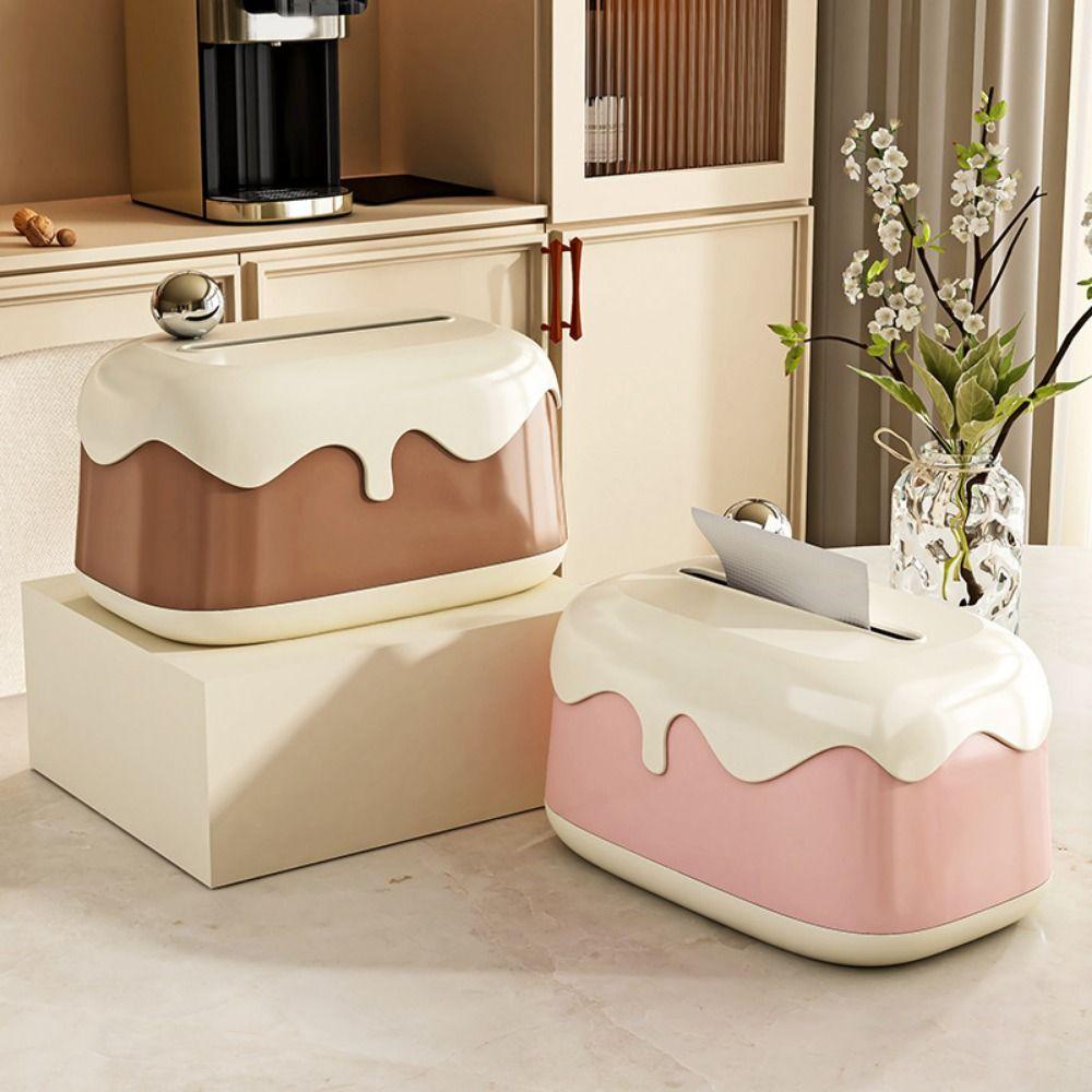 Plastic Cream Style Tissue Box Smooth Edge Large Capacity Withdrawable Tissue Box Reusable with Built In Spring Tissue Dispenser