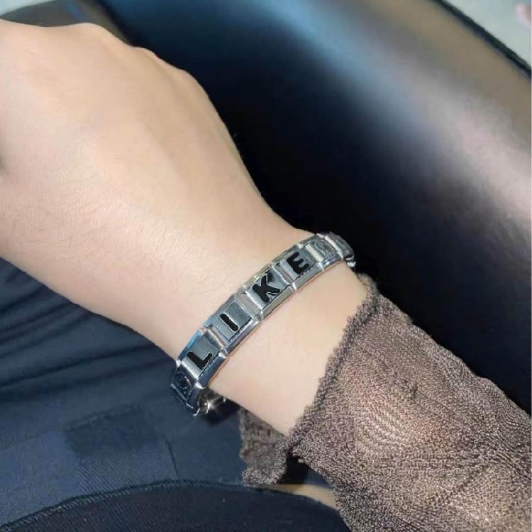 Italian Jewelry Charm Link Vintage Square Letter Beads Stainless Steel Material