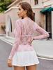 2024 Women's Long Sleeve Stand Collar Floral Lace Top - Transparent See-through Design