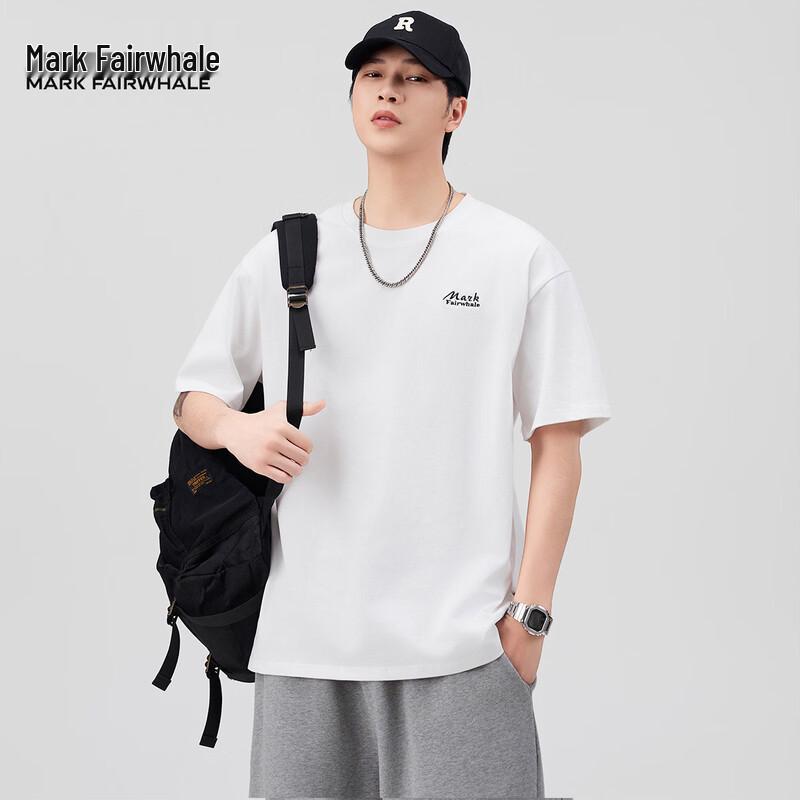 Mark Fairwhale Men's 100% Cotton Loose Fit Letter Print Short Sleeve T-Shirt