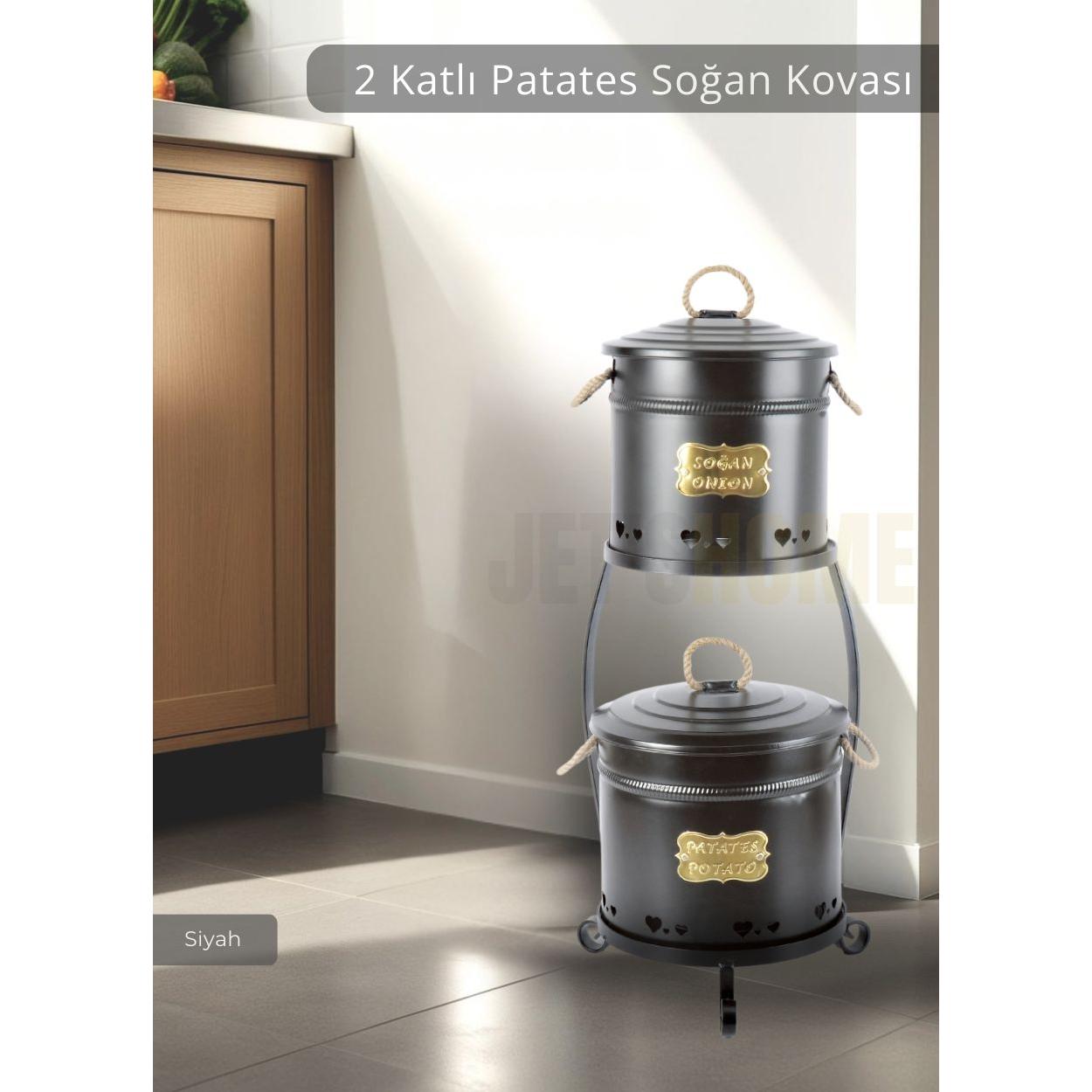

Patates Soğan Kovası 2 Katlı Sebzelik Paslanmaz Organizer Patates Soğan Sepeti Siyah