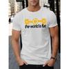 European Size Men's "The World Is Flat" Graphic T-Shirt - Casual Cotton Crewneck, Short Sleeve Summer Top with Bold Geometric Design, Machine Washable