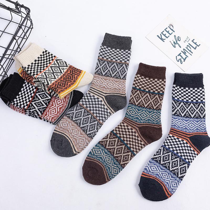 5 Pairs of Men's Autumn and Winter New National Wind Thick Line Thickened Warm Rabbit Wool Socks