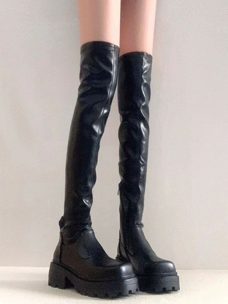 Sugar cube thin boots women's 2025 new knight boots autumn and winter boots tall boots thick-soled heightening knee boots