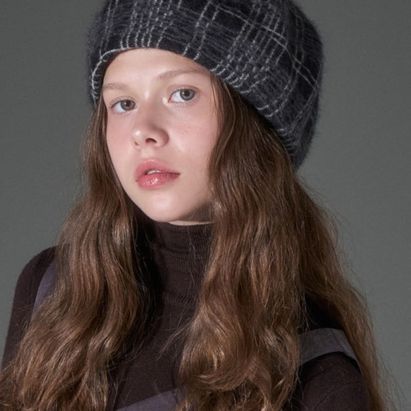 WHITE SANDS Modified Check Angora Beret Comone (4 Colors)