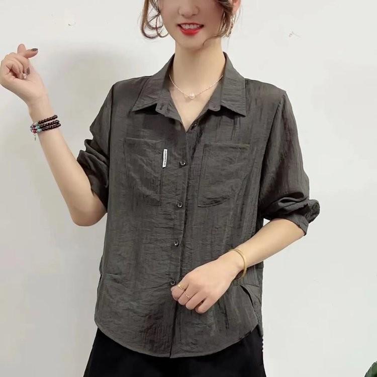 Spring 2026 Stylish Lapel Short Sleeve Solid Top for Middle-aged and Elderly Women