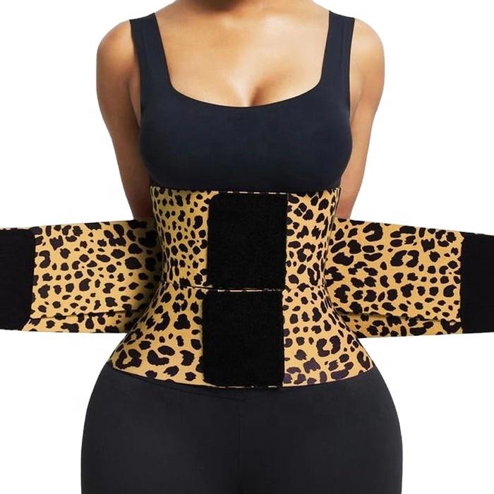 Leopard Print Waist Trainer for Women Adjustable Double Compression Tummy Control Waist Cincher Shaper Belt for Workout S