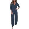 Women's V-Neck Long-Sleeve Slit Top with Wide-Leg Pants - Summer Solid Color Set