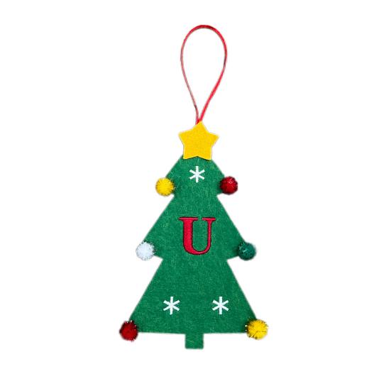 Christmas Tree Pendant Ornament with Lanyard 26 Letter Design Felt Fabric Holiday Xmas Tree Hanging Decoration
