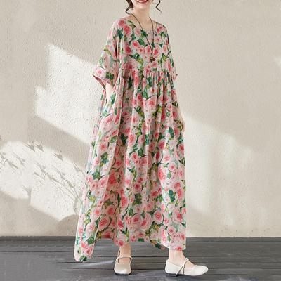 Manica corta Taglie forti cotone vintage floreale nuovo in abiti da donna casual larghi e lunghi estivi