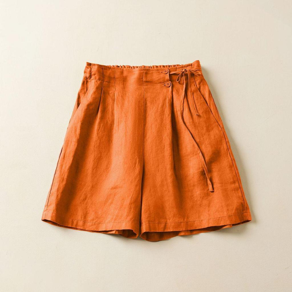 Plus Size Retro Solid Color Cotton Wide Leg Capris - Casual Linen Shorts for Women