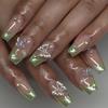 24Pcs Colorful 3D Flower Press On Nails Mid Length Ballet Square False Nails Fashion Wearable Manicure Tips