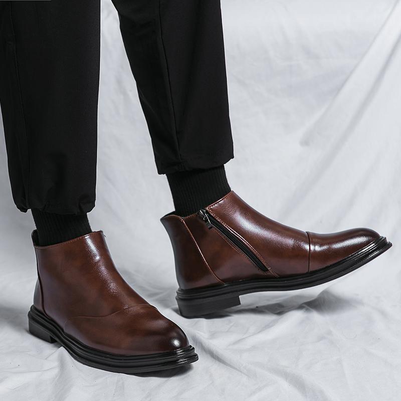 Men's pointed high top leather shoes minimalist British style Party daily office outdoor leisure business motorcycle men's boots