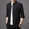 Spring New Long-sleeved Cotton and Linen Shirts for Men, Business Casual Tops, Real Pockets, Middle-aged Bottoming Shirts for Men