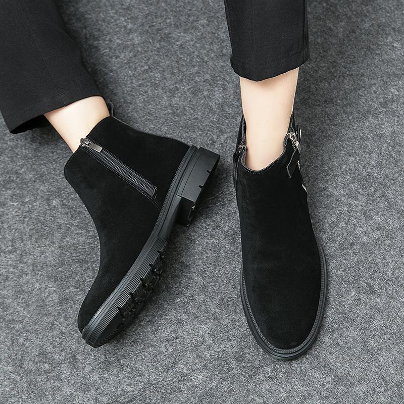Fashion Brand Casual Shoes Man New Zipper Fashion Casual Men Ankle Chelsea Boots Male Shoes Cow Suede Leather Slip on Versatile Man Boot