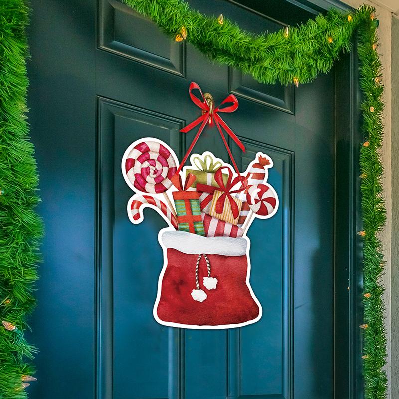 Christmas Porch Door Hanging Banner Christmas Paper Door Decorative Flags Xmas Welcome Sign For  Year Porch Door Banner