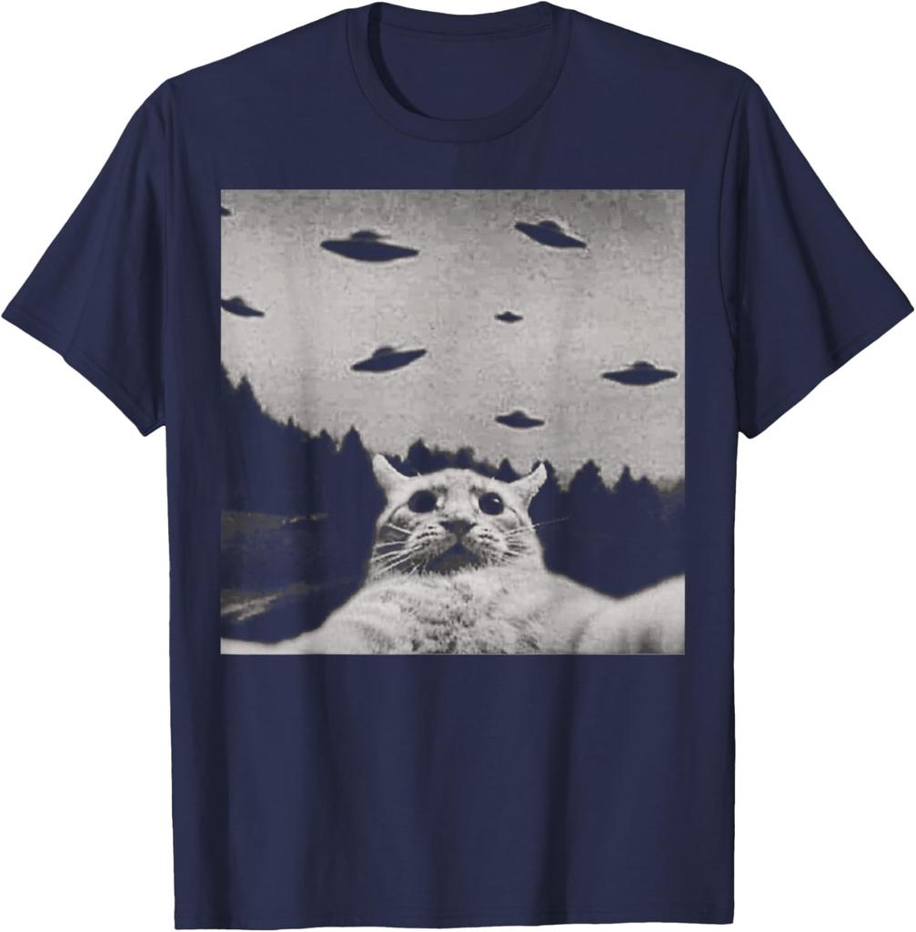ThreadWeird Alien Cat UFO T-Shirt Classic Fit Round Neck Black Adult T Shirts for Women  Harajuku Luxus Marken Playeras De 82975