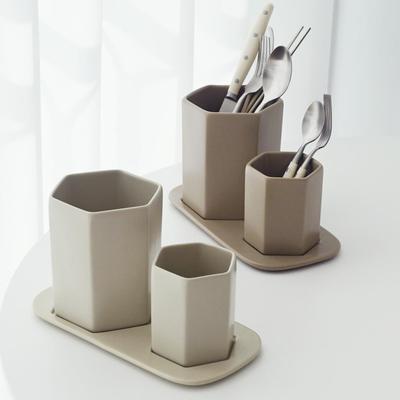 Hexagonal Ceramic Draining Spoon Holder 3P Stand Included Cutlery Organizer Holder