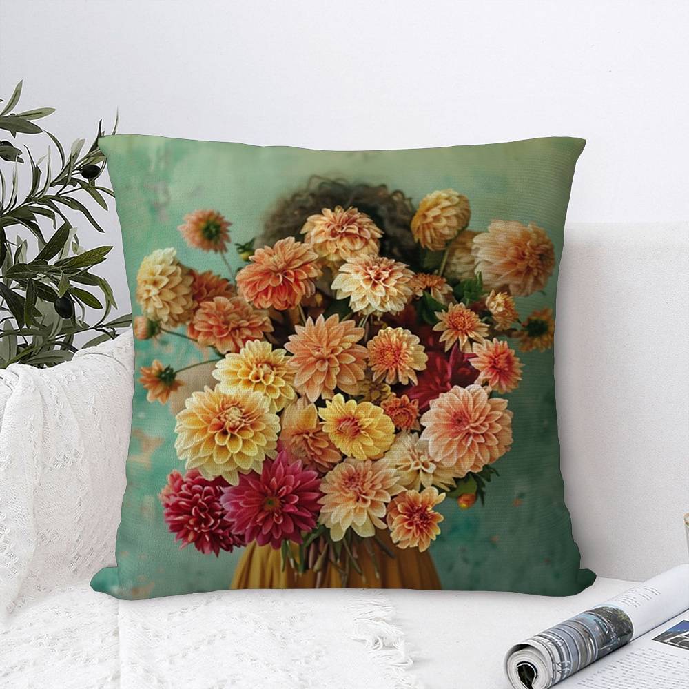 Art Flower Women Pillow Case Plush Fabric Soft Pillowcase Double Sided Print Sofa Cushion Cover Throw