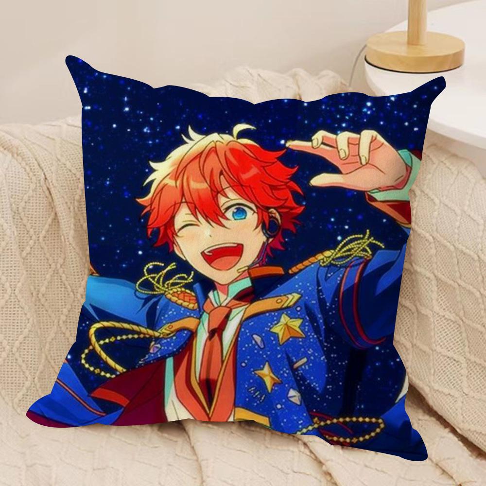 Cartoon EEnsemble Stars Cushion Cover Soft Plush Fabric DoubleSided Printed Sofa Cushion Cover for All Seasons Home Decor Gift