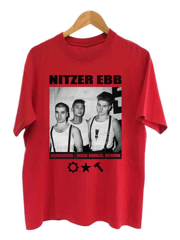 Коллекция Nitzer Ebb Убийственная группа Футболка Красная Все Размеры Подарок фанатам HH452 Унисекс Футболка S