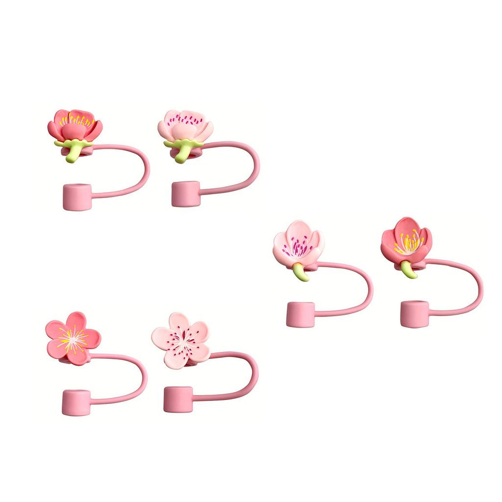 6 Pack Silicone Straw Caps Decorative Accessaries Flower Straw Caps Silicone Texture Straw Tip Suitable for Straw