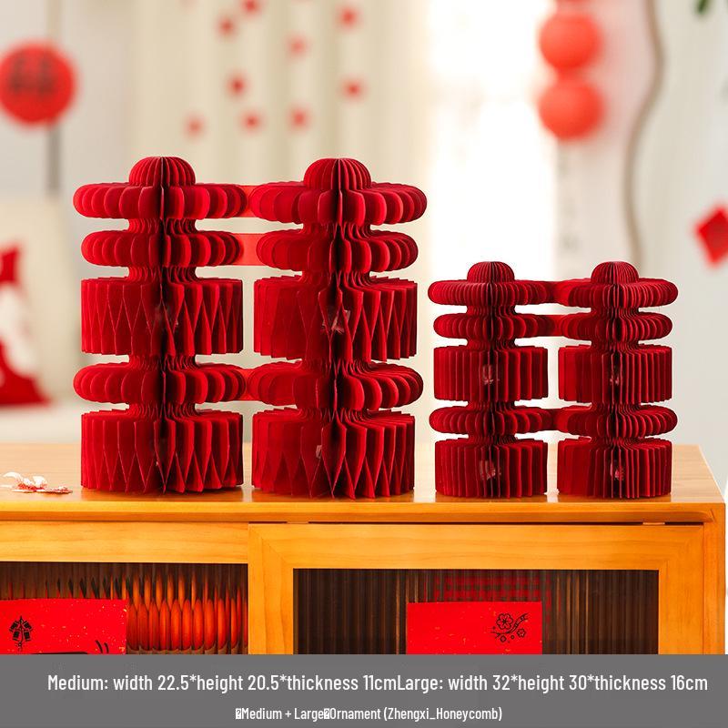 Double Happiness 3D Honeycomb Ball Ornament Set for Wedding & Engagement Decor