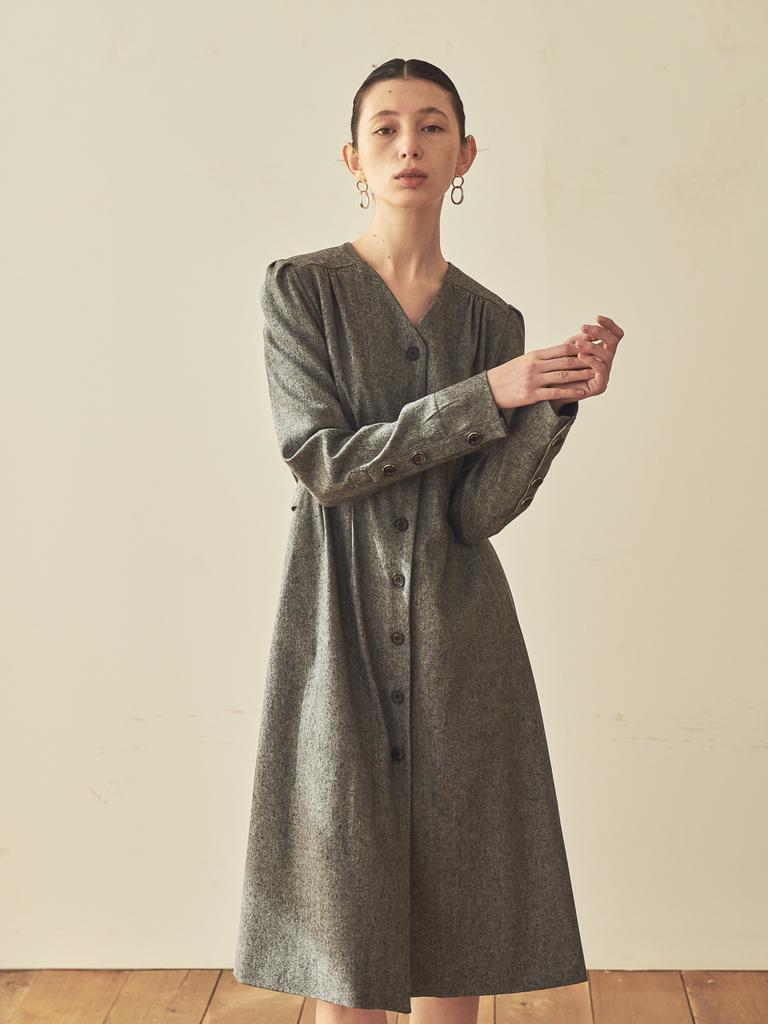 Acud V-Neck Wool Shirt Dress_Grey