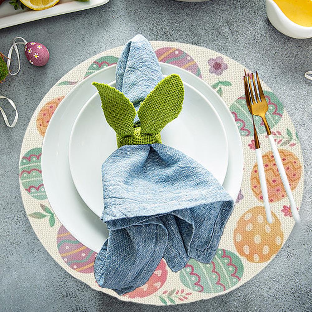 4 PCS/Set Easter Round Placemats Linen Spring Farmhouse Round Table Mats Easter Placemats for Easter Party Dining Decoration