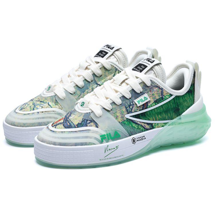 FILA Mixa Van Gogh Fabric TPU Leather Low-Top Sneakers Women sneakers White Green F12W224201FSG
