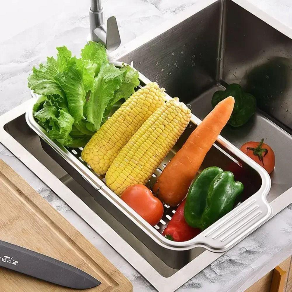 Retractable Vegetables Drain Basket Thickened Kitchen Sink Rack Over Sink Organizer Kitchen Sink
