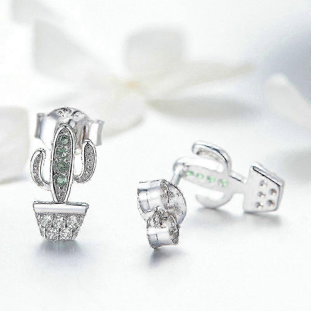 2025 New Silver Green Cactus Plant Fashion Earrings Women Jewelry
