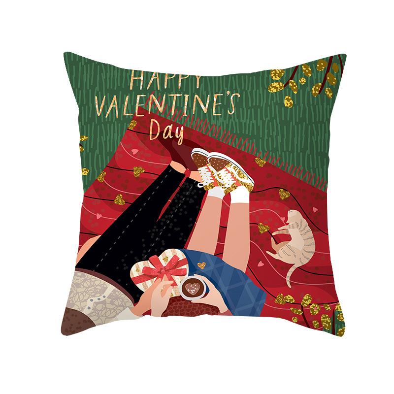 Shopee Valentine's Day Pillow Cover Home Sofa Cushion Cover Peach Skin Printed Living Room Bedroom Cushion Cover