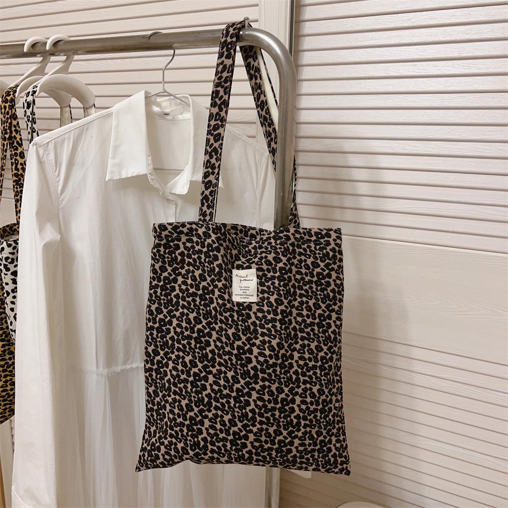 Leopard Print Tote Bag Women Large Capacity Canvas Shoulder Bag Reusable Shopping Purse