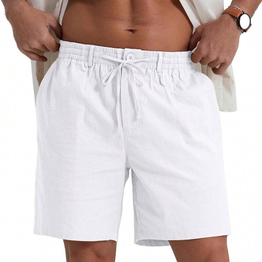 Sommer Herren Baumwolle Leinen Atmungsaktive Shorts Leichtgewichtige Strandshorts Lässige Bequeme Mode Elastischer Bund Herren Kurze Hosen