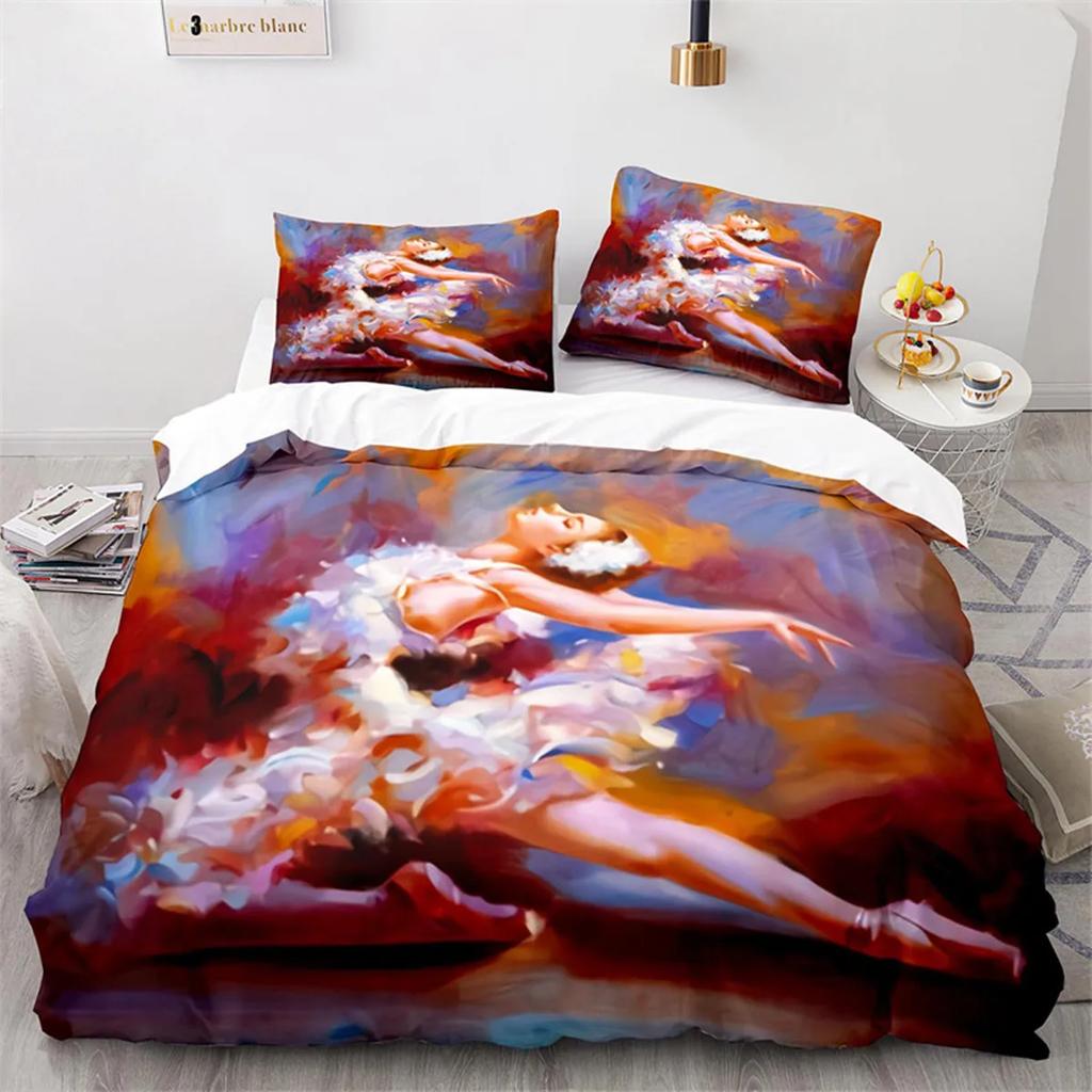 Oil Painting Duvet Cover Abstract Art Print Boat Sunset Animals And Plants Microfiber Landscape Tree Bedroom Decoration Children