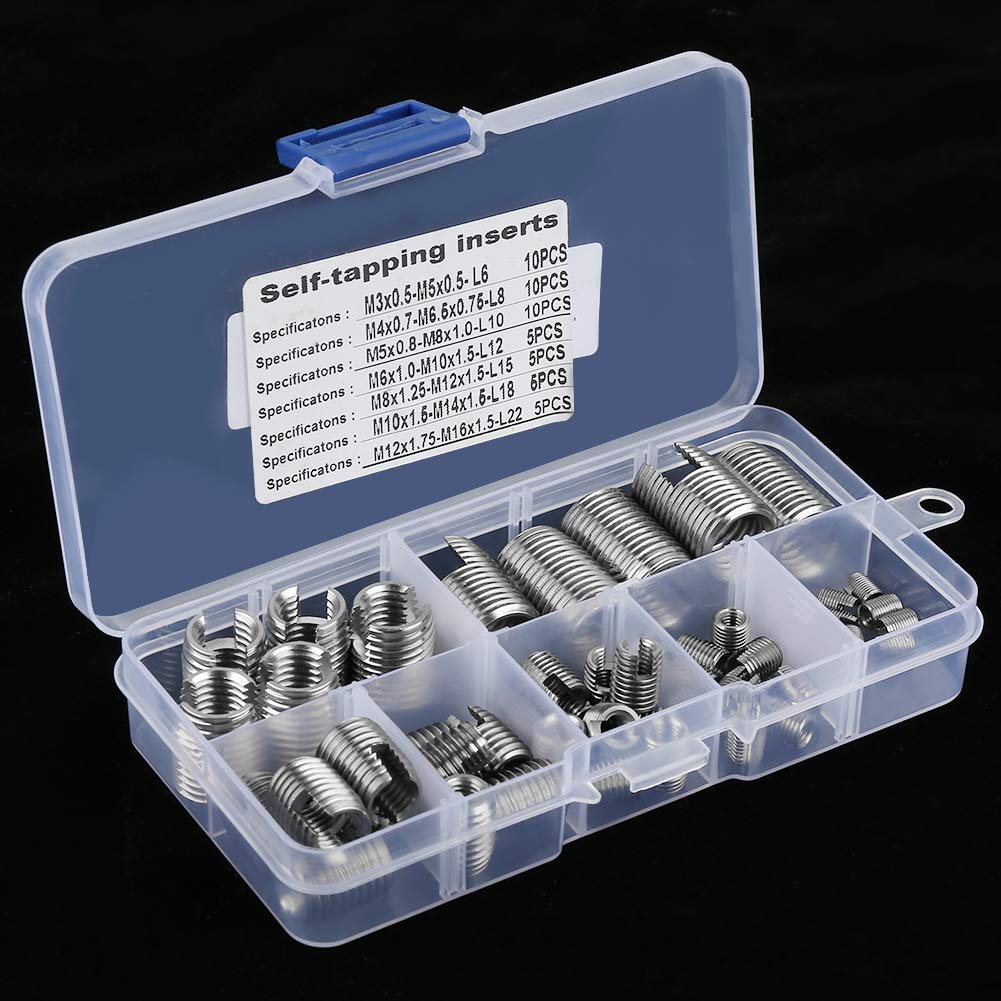 50Pcs 302 Stainless Steel Inner Thread Self Tapping Thread Inserts Set Thread Reinforce Repair Tool Threaded Inserts for Metal Thread Inserts for