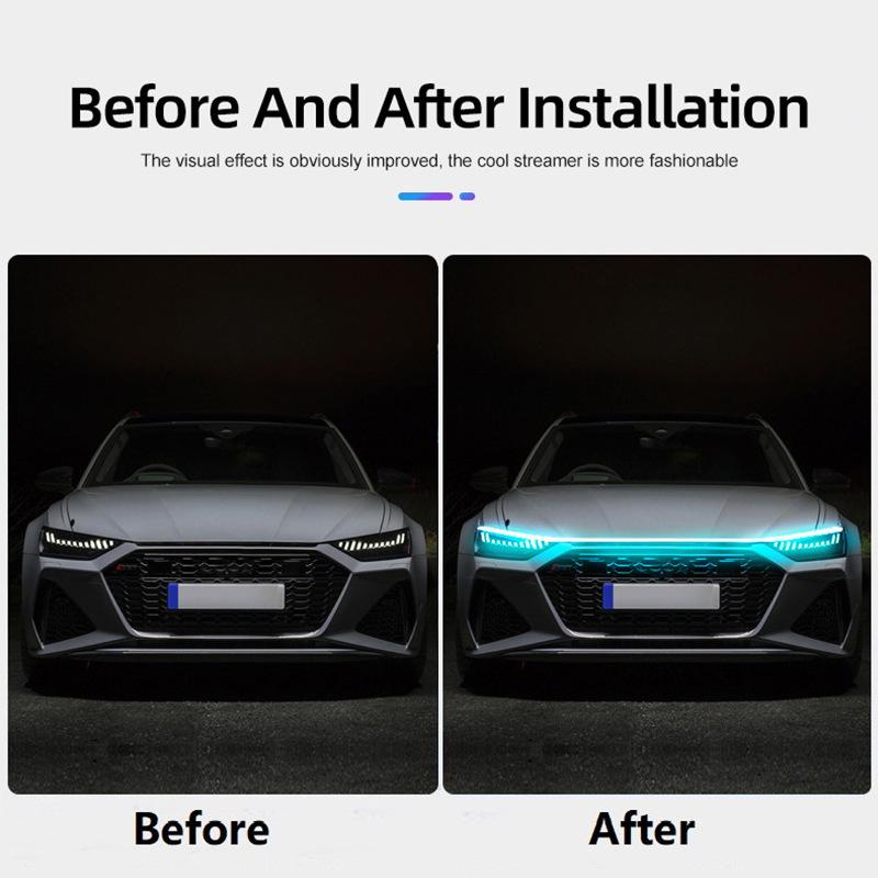 Sequential Scan Led Car Hood Lights 12V Headlight Strip Car Decorative Atmosphere Lamp DRL Auto Daytime Running Light Universal