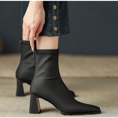 Fashion Autumn Winter Women Elastic Slim Ankle Boots Fashion Pointed Toe Shoes Ladies Concise Sexy Skinny Leg Elastic Short Booties