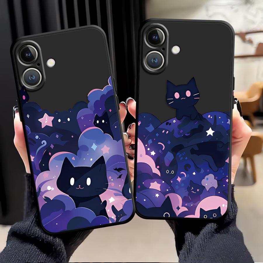 Funda Phone Cover Case for Apple iPhone 17 Pro Max XR XS MAX 15 Pro 7 8 Air 16 13 12 14 11 Black Cat Starry Night