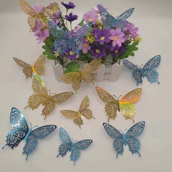 12 Stück 3D-Schmetterlings-Wanddekoration 3 Größen Hohl-Schmetterlings-Dekoration für Geburtstagsfeier Kuchenaufsatz Abnehmbare Wandbilder Aufkleber für Kinderzimmer Schlafzimmer